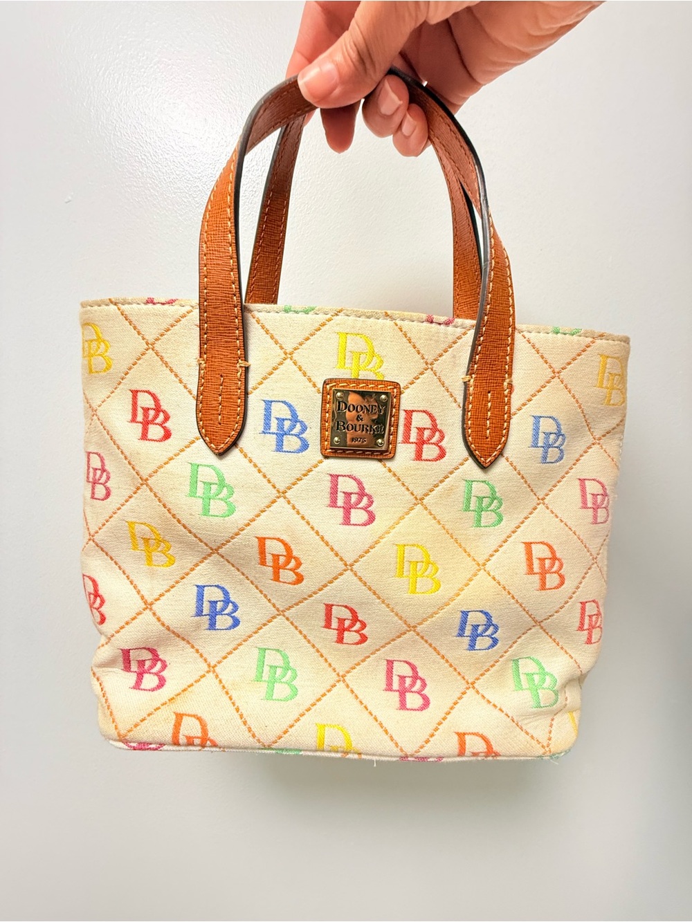Y2K Dooney & Bourke Cream Quilted Tote with Multicolor DB Logos
